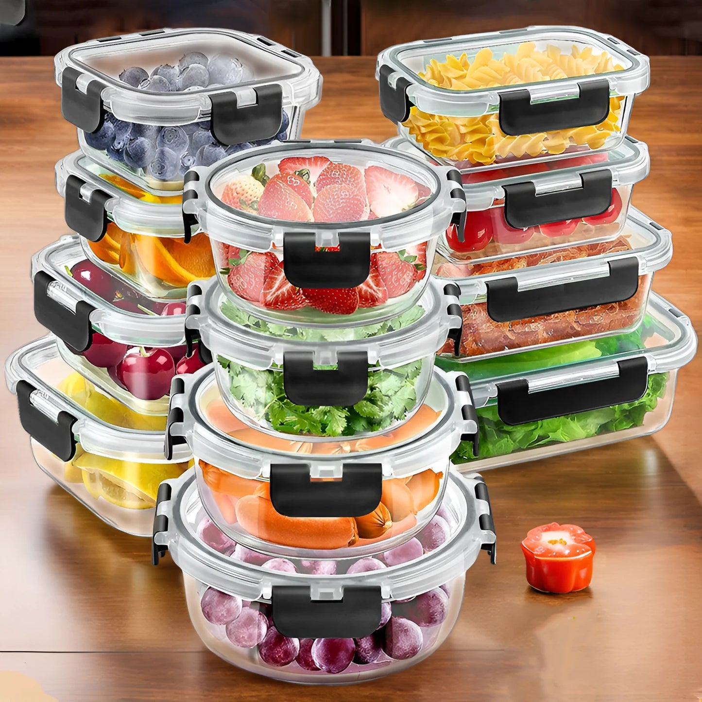 12 Piece Glass Lunch Box Meal Prep Containers Airtight Bento