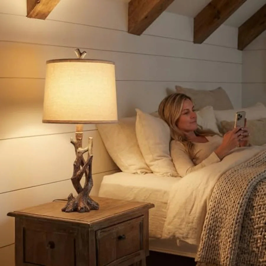 Rustic Farmhouse Solar Table Lamp For Nightstand Bedroom