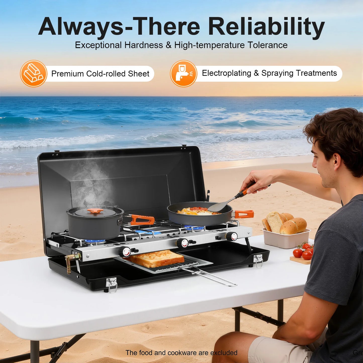 Portable 3 Burner Camping Gas Stove For Outdoor Cooking