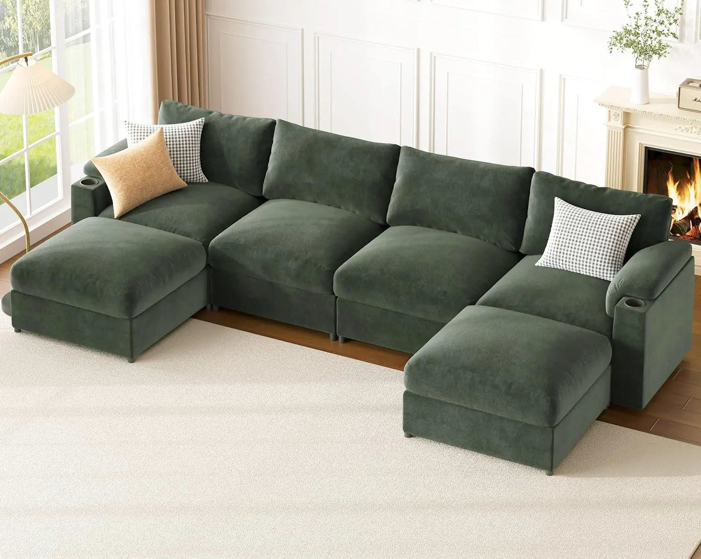 Velvet Modular Sectional Sofa Couch U Shaped Sleeper Chaise
