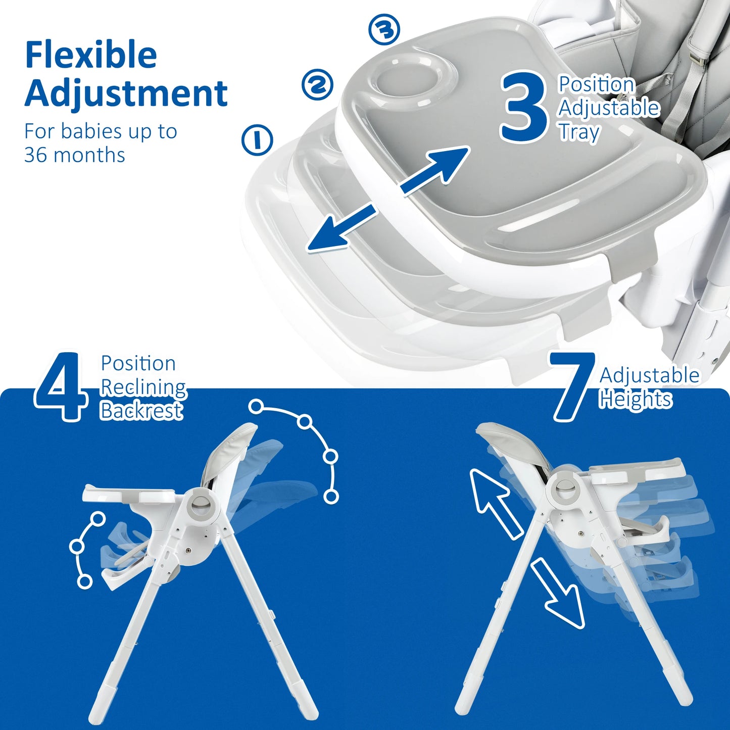 Baby High Chair Multifunctional Adjustable Height Recline Foldable for Babies