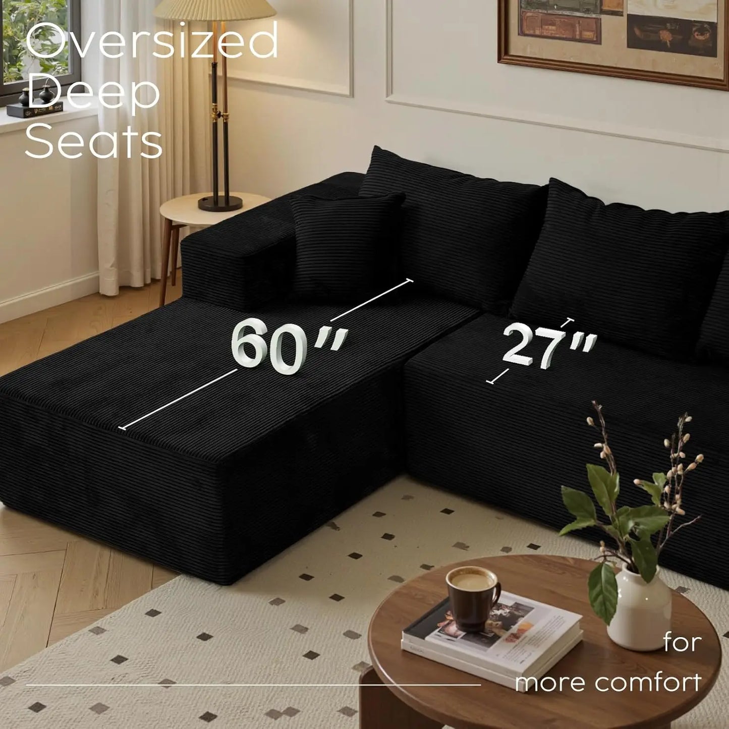 L Shape Sectional Sofa With Chaise Deep Seat Velvet