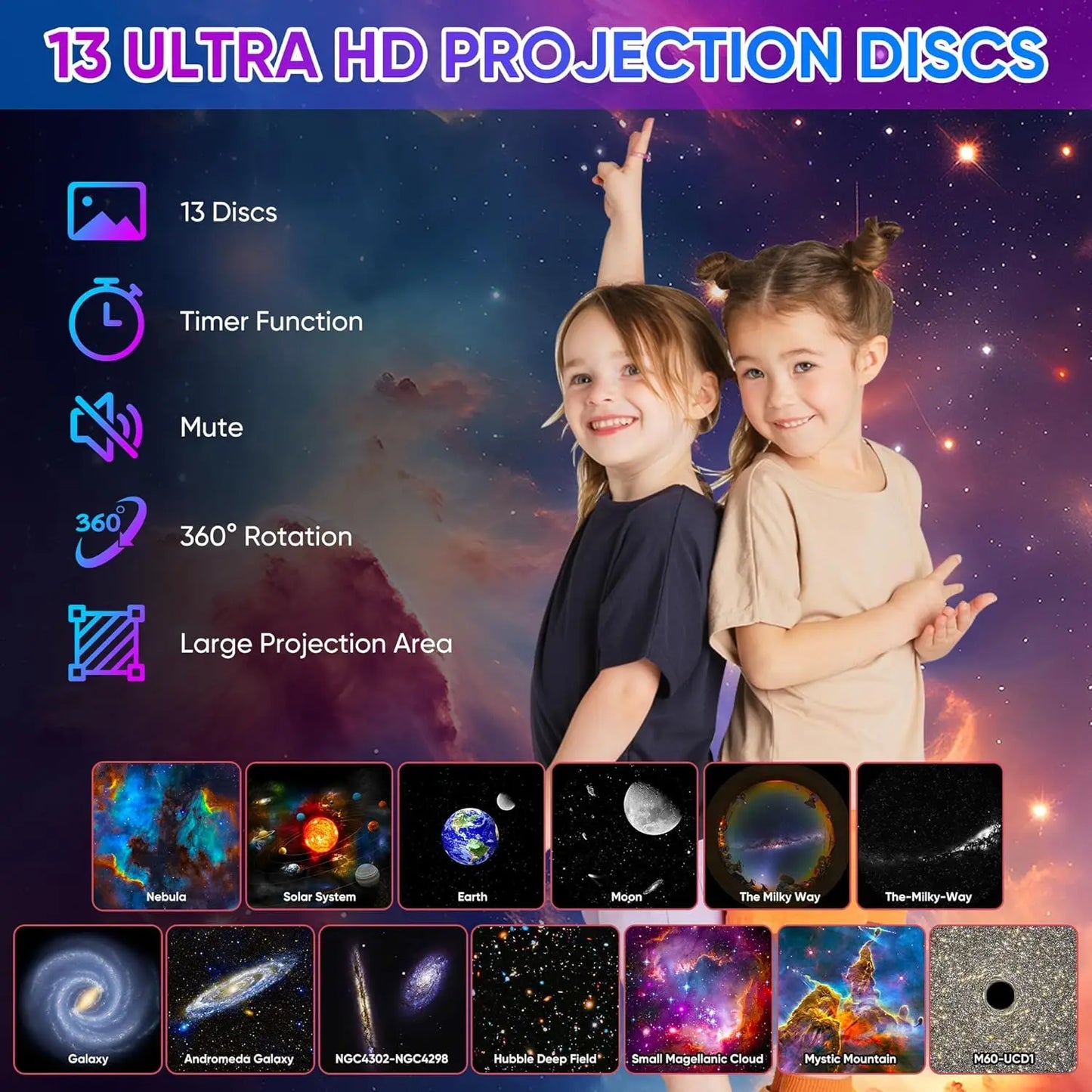 Mexllex 13 In 1 Galaxy Star Projector LED Night Light With 13 Discs