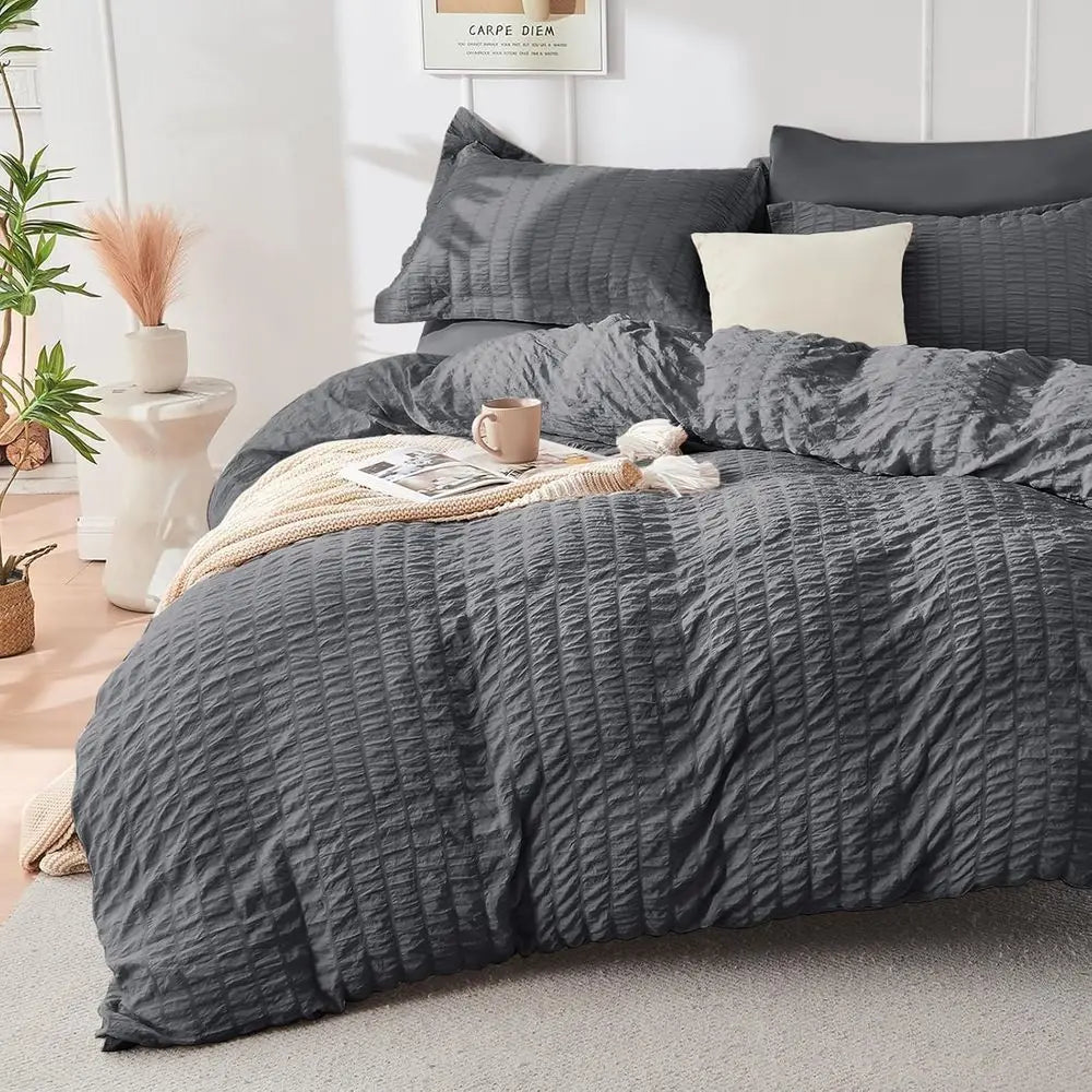 Comorter Set Seersucker 7 Pieces, All Season Luxury Bed in a Bag or Bedroom, Bedding Set with Comorters, Sheets, Pillowcases & S