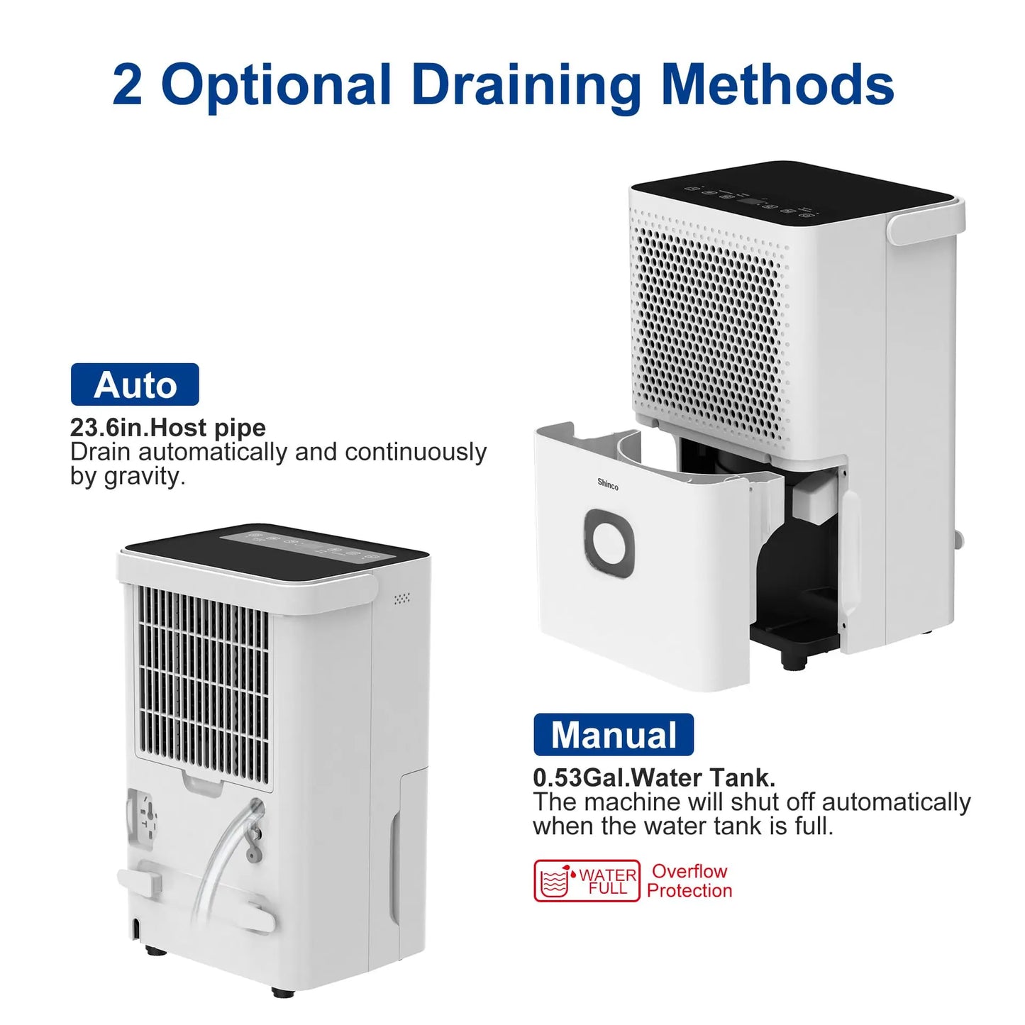 Shinco Dehumidifier For Home And Basements With Drain Hose