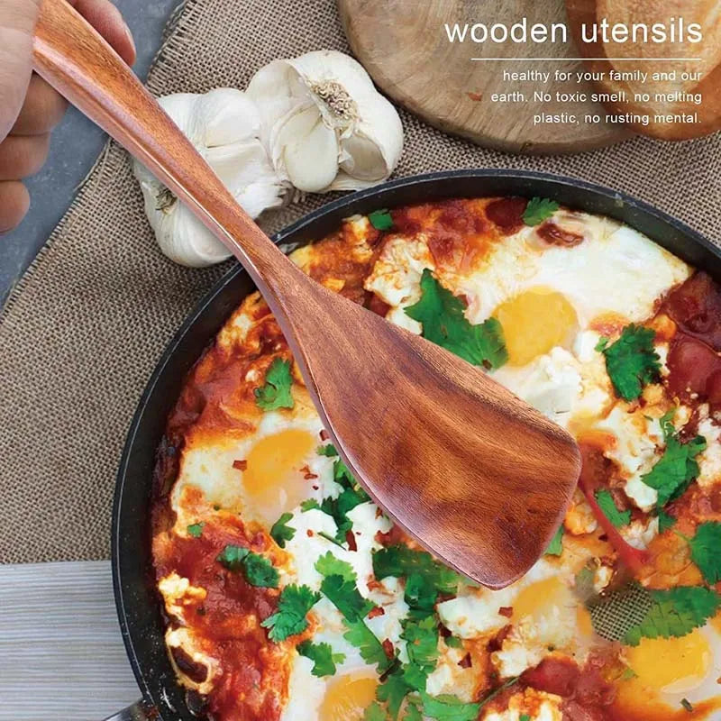 Wooden Utensil Set 5 Pieces With Hanging Holes Non Toxic Kitchen Tools