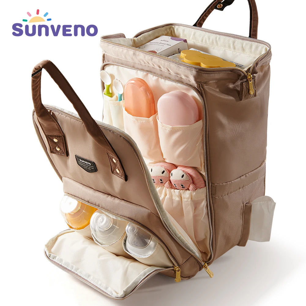 Sunveno High Capacity Waterproof Diaper Backpack Travel Mommy Bag