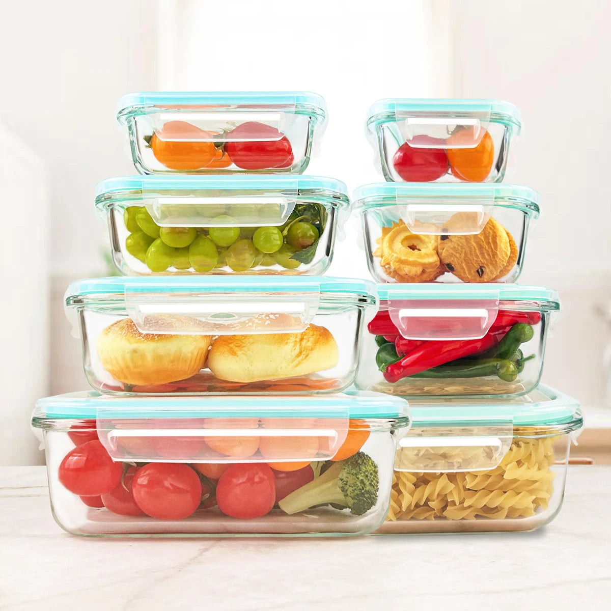 Glass Food Storage Containers Set 8 Piece Leakproof Airtight Microwave Oven Safe