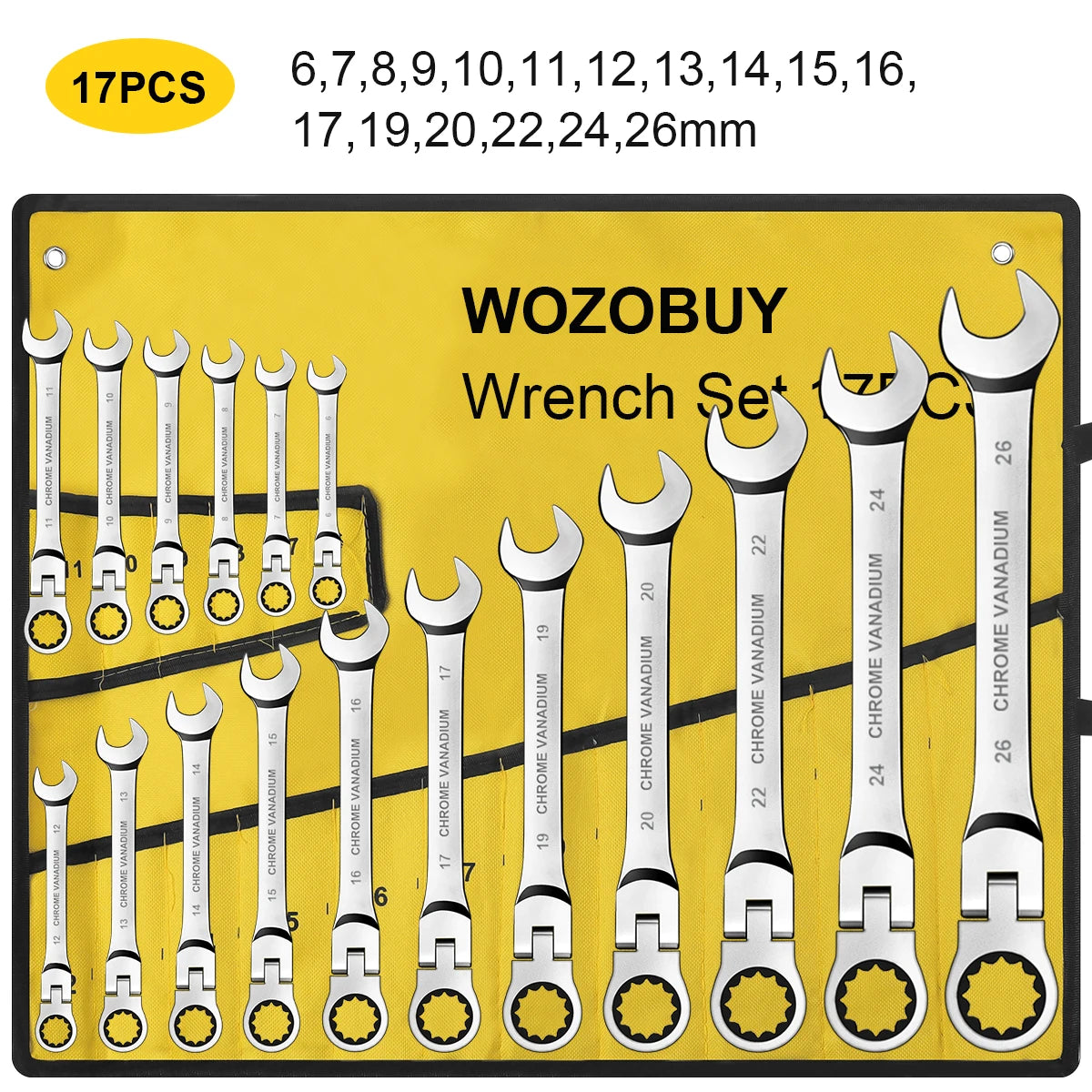 WOZOBUY Flex Head Ratchet Wrench Set CRV Steel 72 Teeth