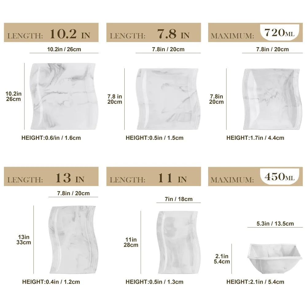 MALACASA Flora Nordic Marble Porcelain Dinnerware Set