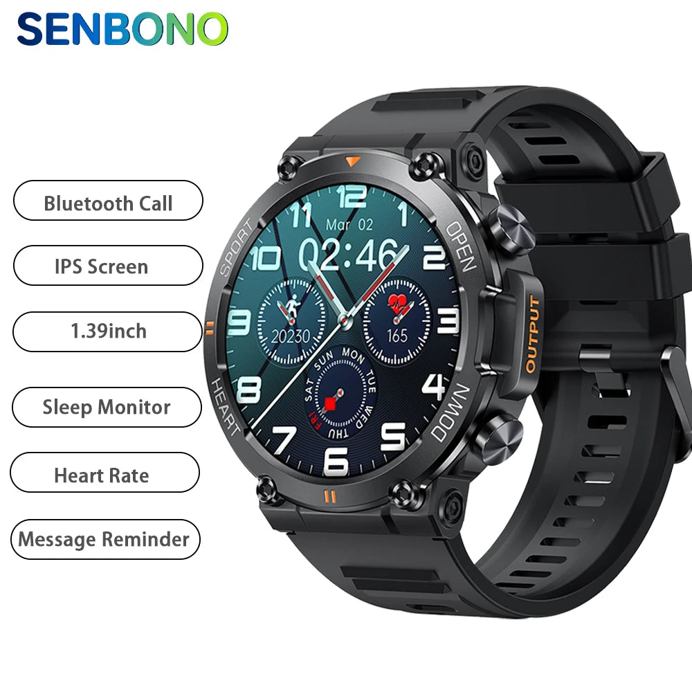 SENBONO Rugged Military Smartwatch for Men 100 Sports BT Call Waterproof