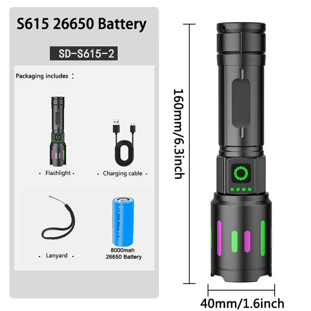 S615 Rechargeable Zoomable LED Flashlight for Outdoor Camping Hiking