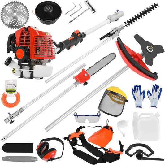 5-in-1 Gas Powered Multi Tool 52cc String Trimmer Edger Pole Saw Hedge Trimmer Brush Cutter