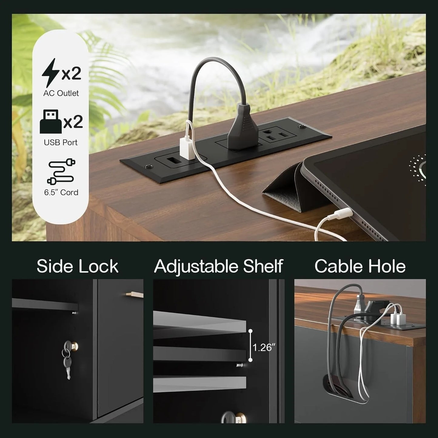 Four Drawer Wooden Filing Cabinet With Lock Power Outlet