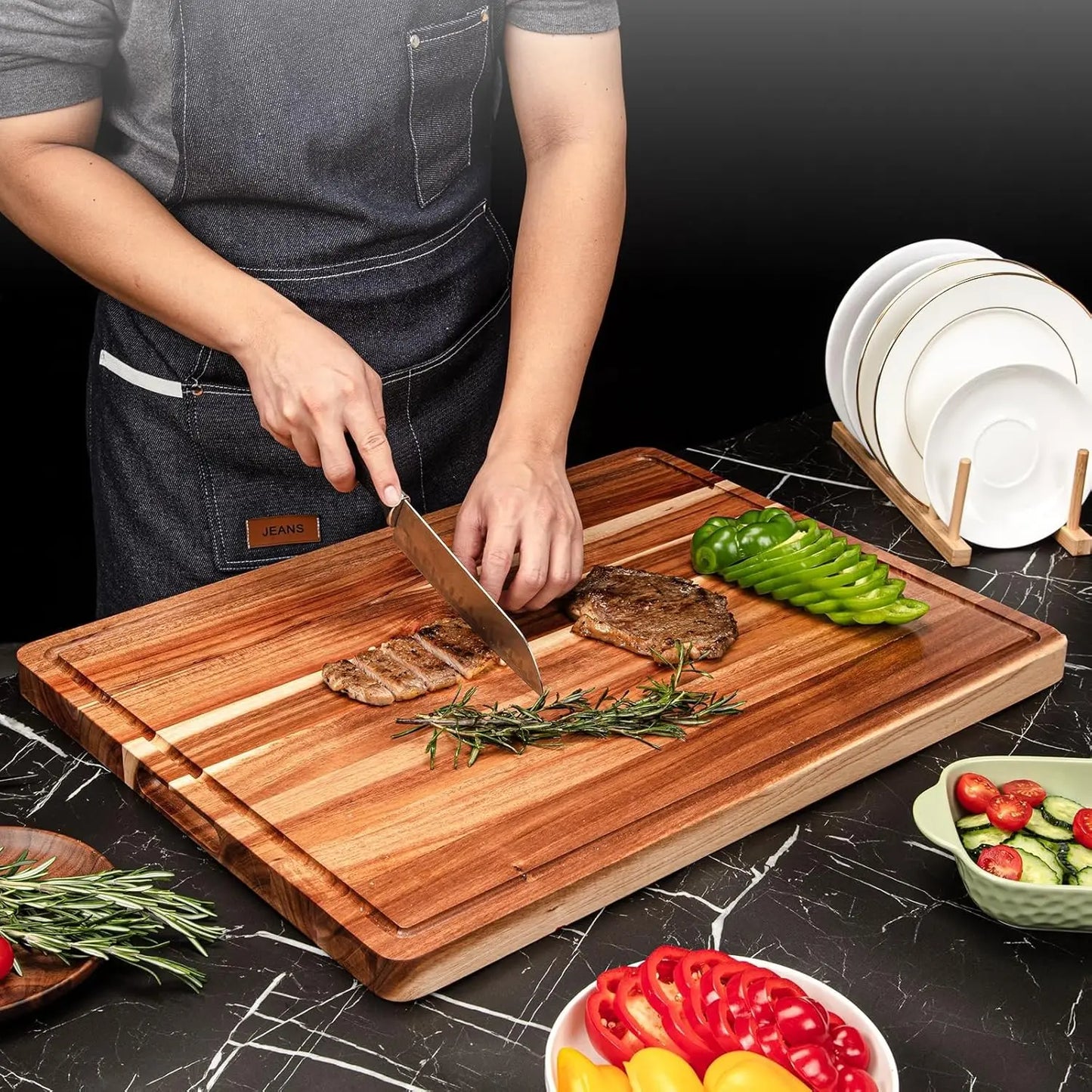 TWISTER.CK Wood Cutting Board Reversible Charcuterie With Juice Groove