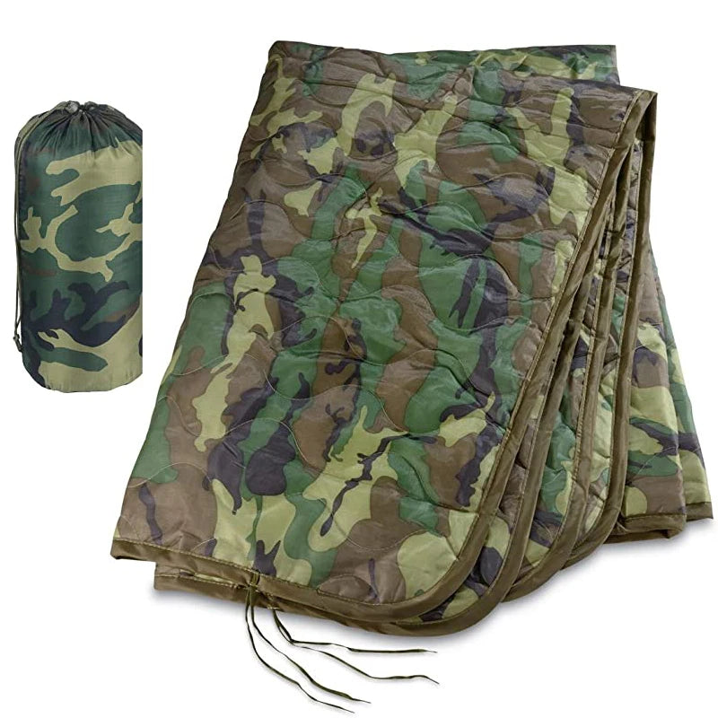 Tactical Army Poncho Liner Woobie Quilted Blanket for Camping and Hunting