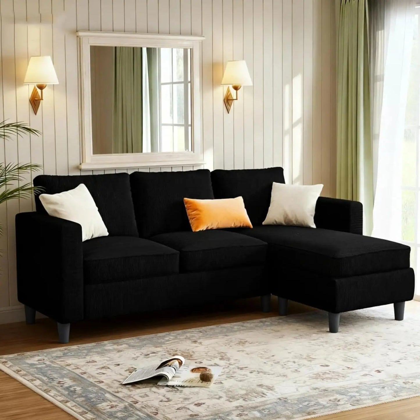 L Shaped Convertible Sectional Sofa With Reversible Storage Ottoman