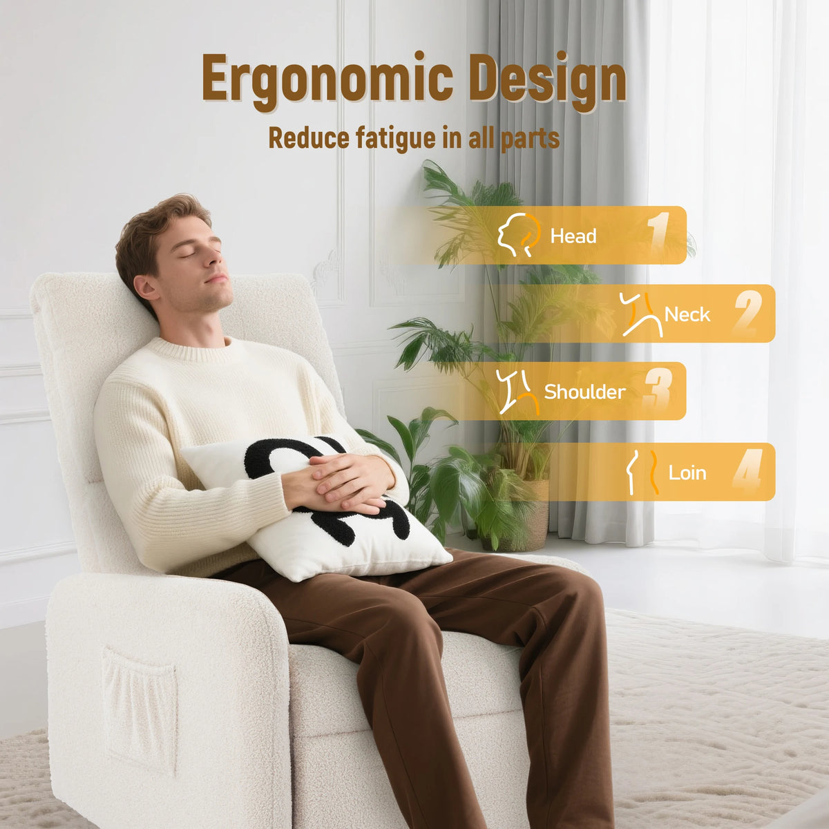 Korser Sherpa 360 Degree Swivel Glider Chair, Rocking Armchair with Side Pocket, Compact Furniture for Small Spaces Living Room