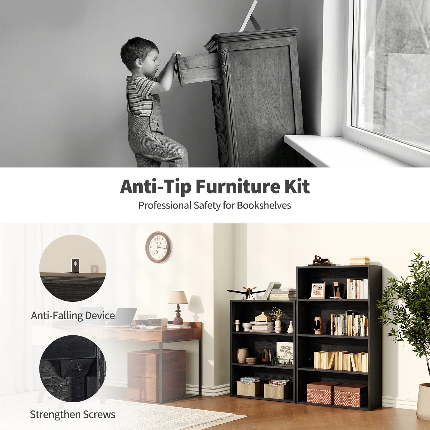 MCQ Wooden Five Tier Bookshelf Storage For Living Room