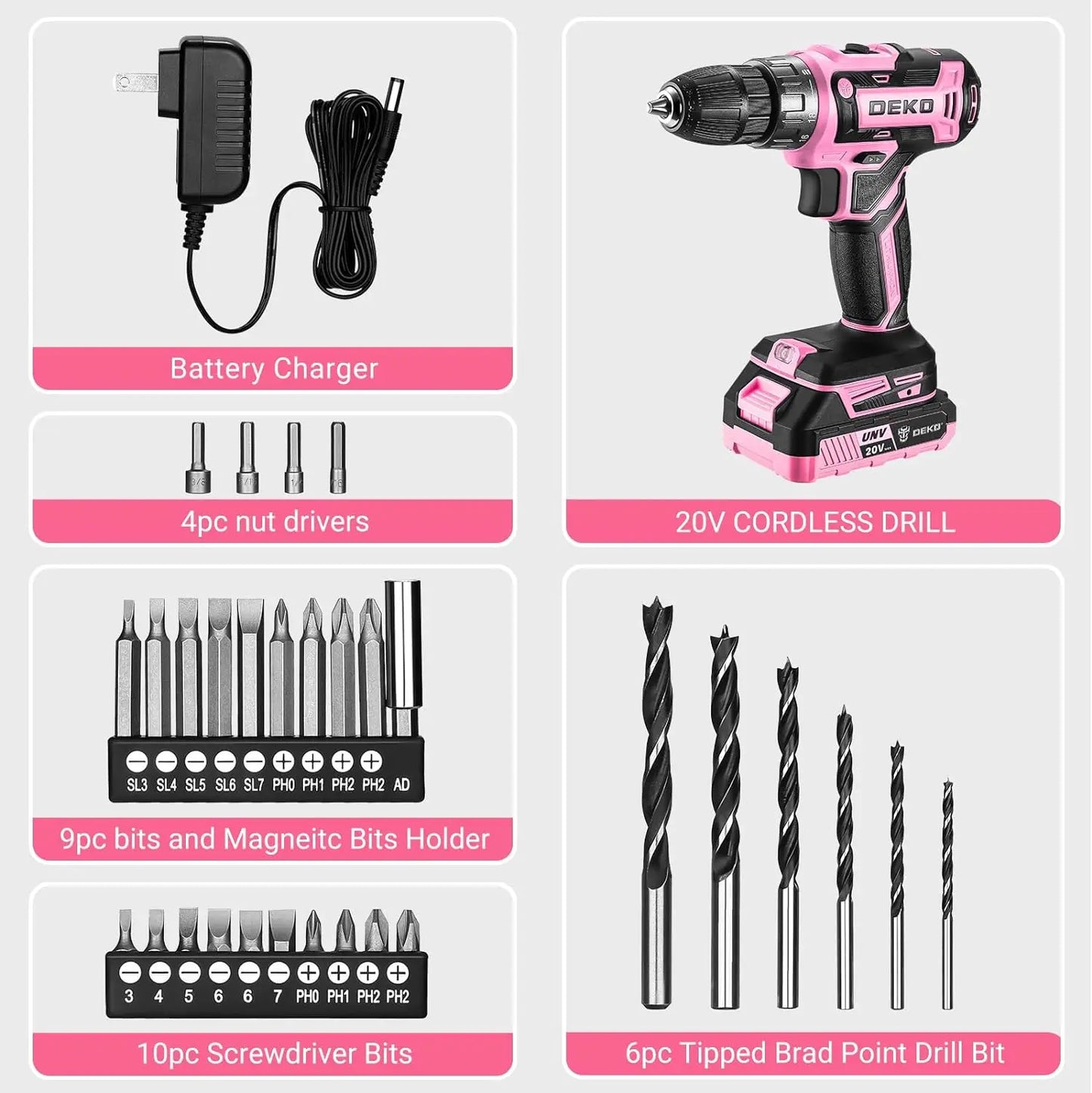 DEKO Cordless Power Drill 20V Set for Women Efficient