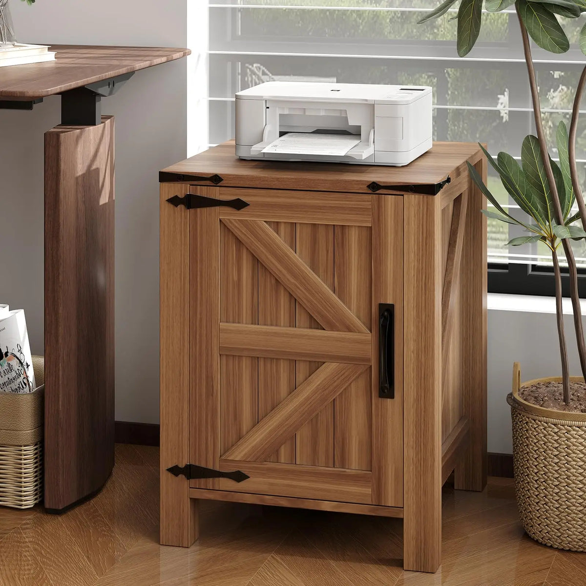 Rustic Farmhouse Nightstand With Charging Station Barn Door And Adjustable Storage Shelf Wooden Small Bedside Table 18 Inch Modern Two Tier Nightstand And End Table For Bedroom
