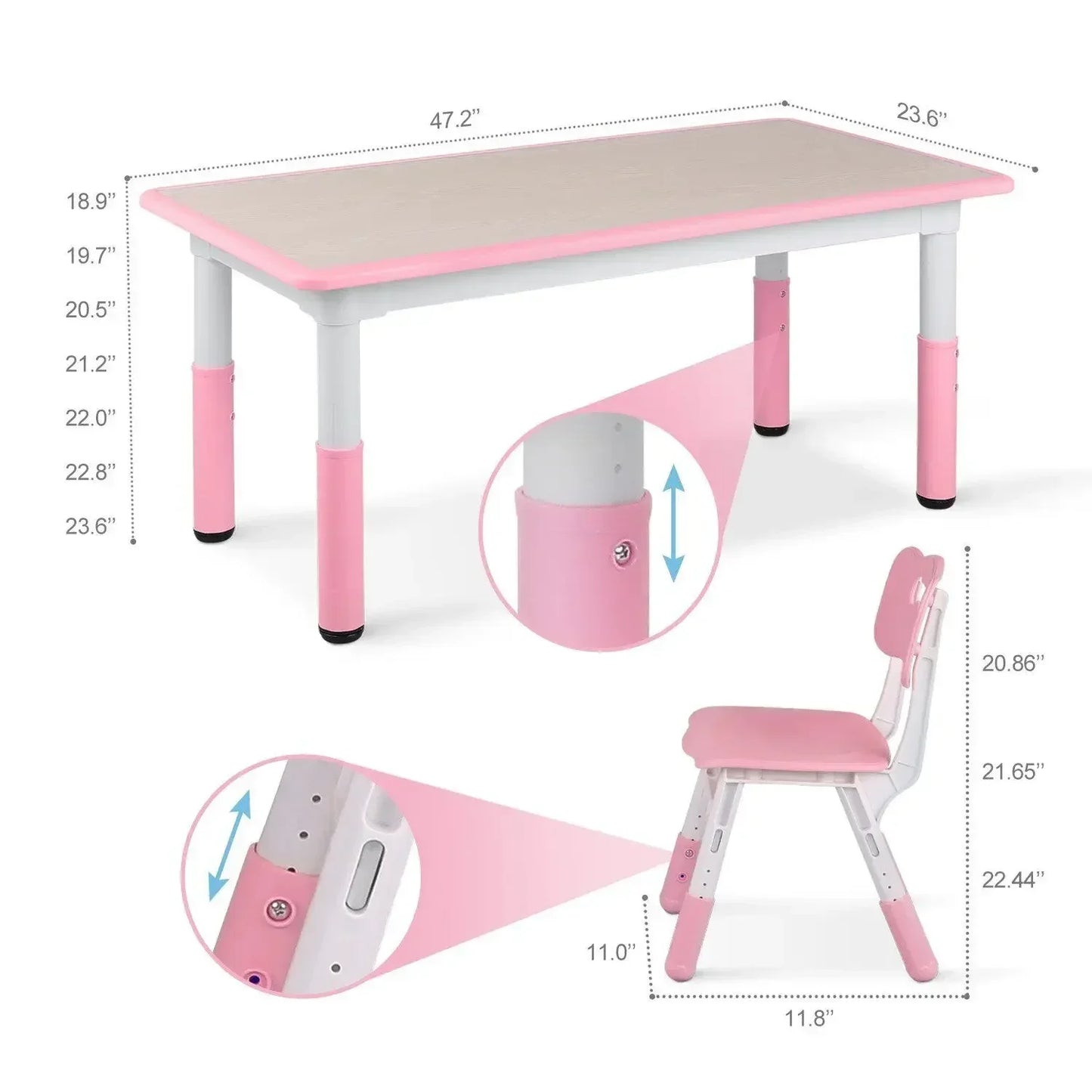 Kids Table and 4 Chairs Set Height Adjustable Toddler Multi-Activity Table Set Study Write, Play for Kids Child Table and Chair