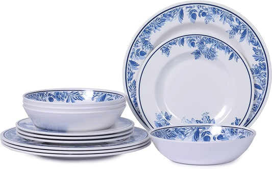 Floral Melamine Dinnerware Set for Four Dishwasher Safe Break-Resistant