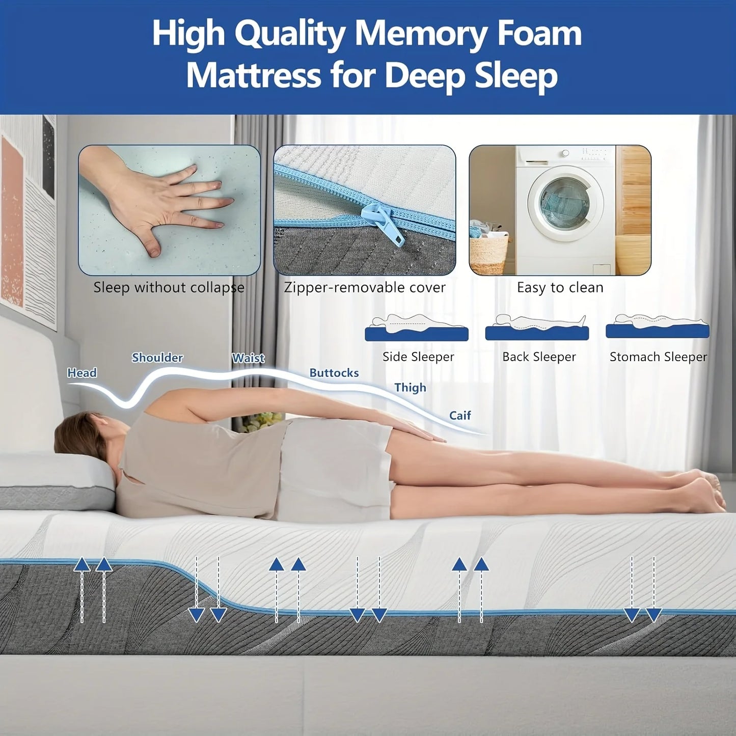 Hcore Flippable Gel Foam Bamboo Memory Foam Mattress for Back Pain Relief