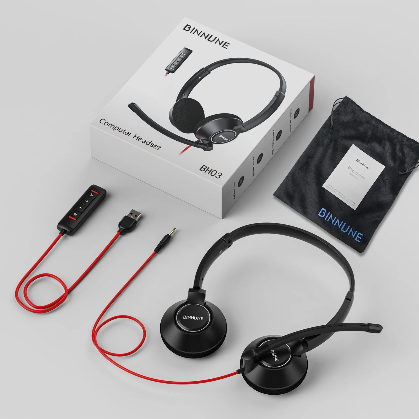 BINNUNE Wired Headset With Noise Cancelling Mic For PC Zoom