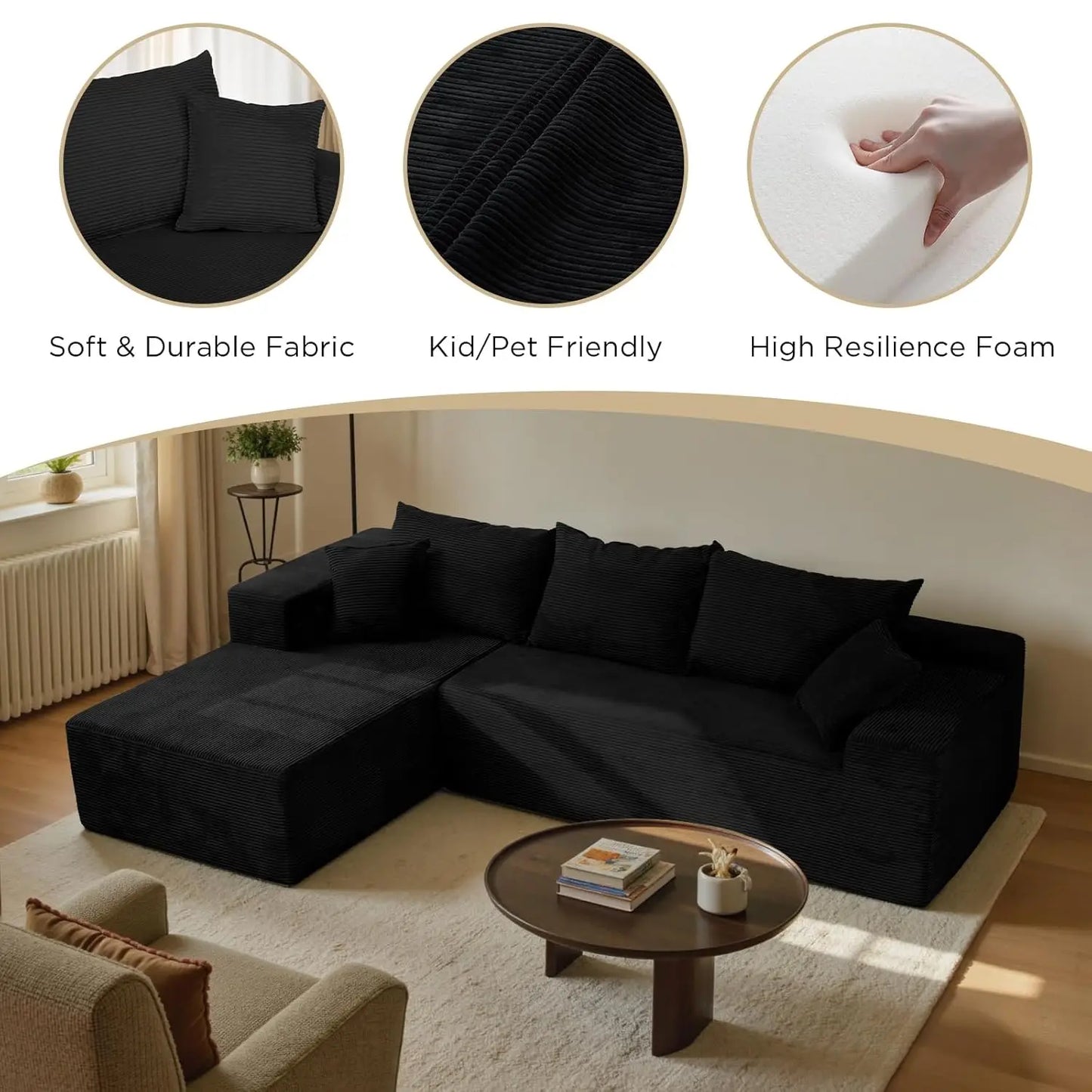 L Shape Sectional Sofa With Chaise Deep Seat Velvet