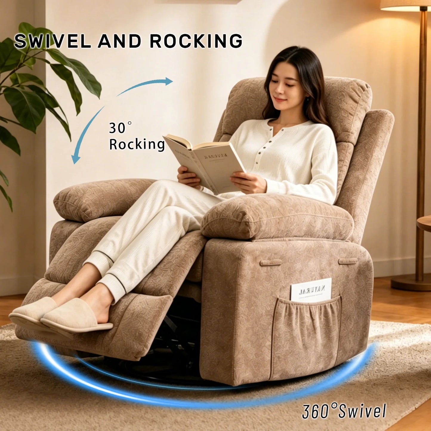 GIFTFIT Rocking Recliner Chair, Modern Glider Recliner Chair, Chenille Fabric Upholstery Recliner, Manual Reclining Sofa Chair for Living Room, Office, Apartment