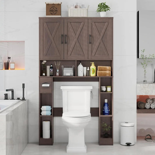Farmhouse Over The Toilet Storage Cabinet With Barn Doors