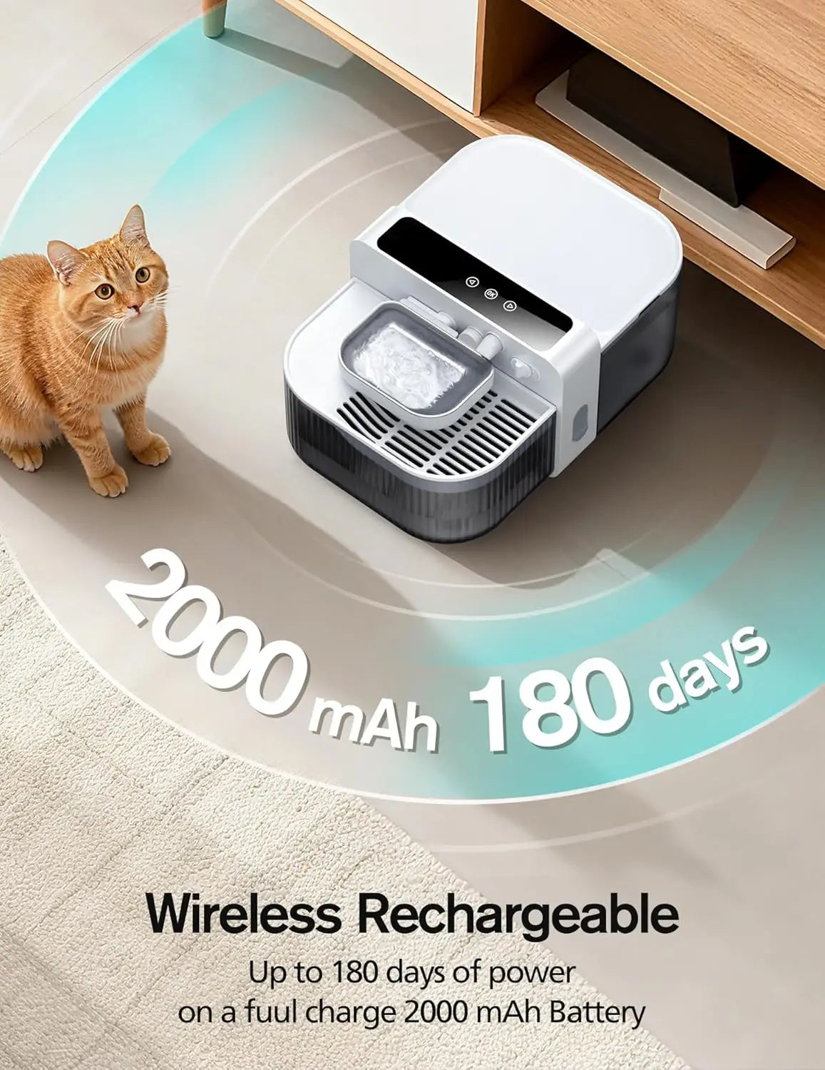 Wireless Pet Water Fountain With No Filters 180-Day Battery