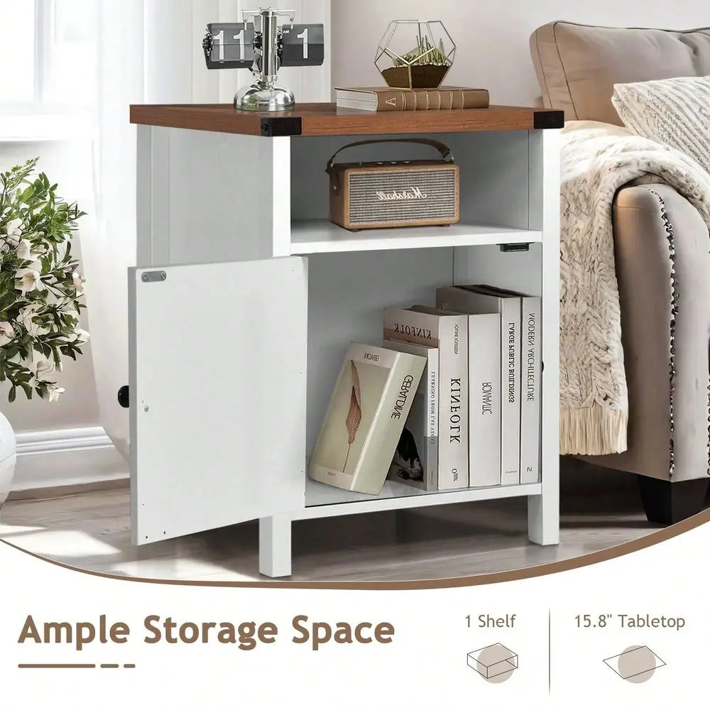 Farmhouse Wood Nightstand Set Two With Cabinet Shelf End Table