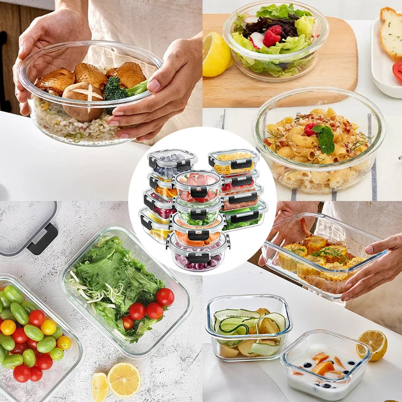 12 Piece Glass Lunch Box Meal Prep Containers Airtight Bento