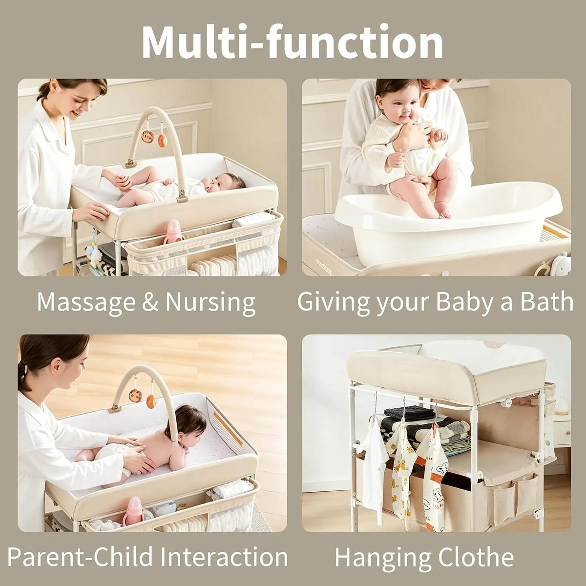 Portable Baby Changing Table with Wheels for Nursery Foldable Diaper Table with Adjustable Height Drying Rack Large Storage Organizer and 2 Drawers for Easy Travel. ﻿