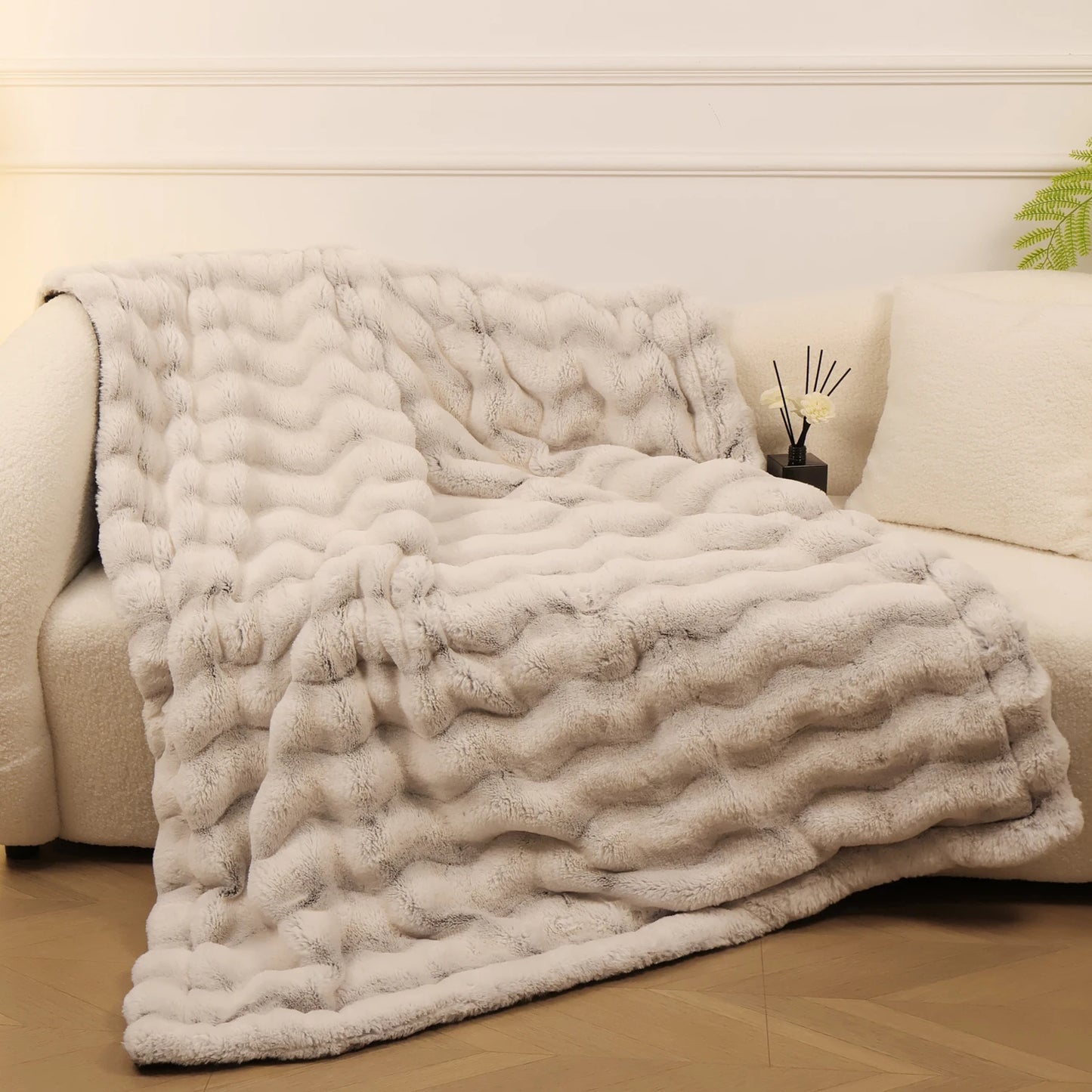Rosekind Faux Rabbit Fleece Throw Blanket Reversible Plush