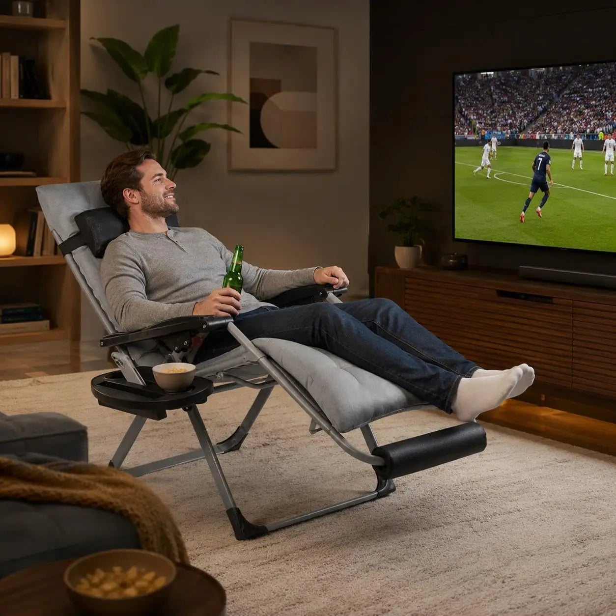 26"Zero Gravity Chair Folding Recliner with Removable Pad Headrest Cup Holder Tray Indoor Outdoor