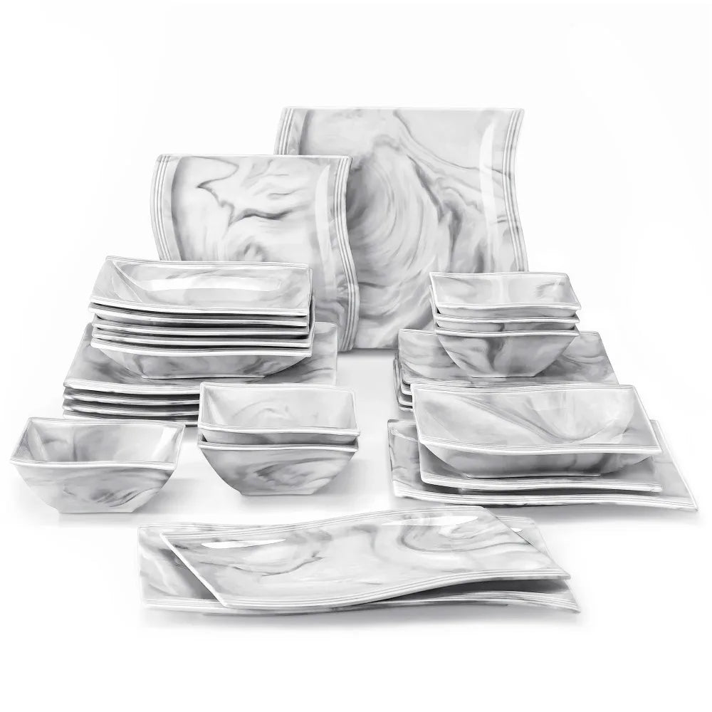 MALACASA Flora Nordic Marble Porcelain Dinnerware Set