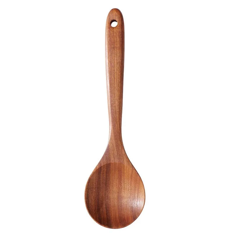 Wooden Utensil Set 5 Pieces With Hanging Holes Non Toxic Kitchen Tools
