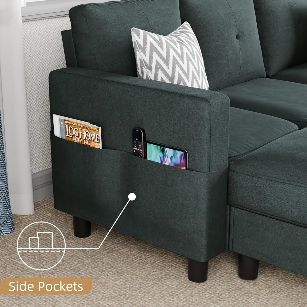 L Shaped Convertible Sectional Sofa With Reversible Storage Ottoman