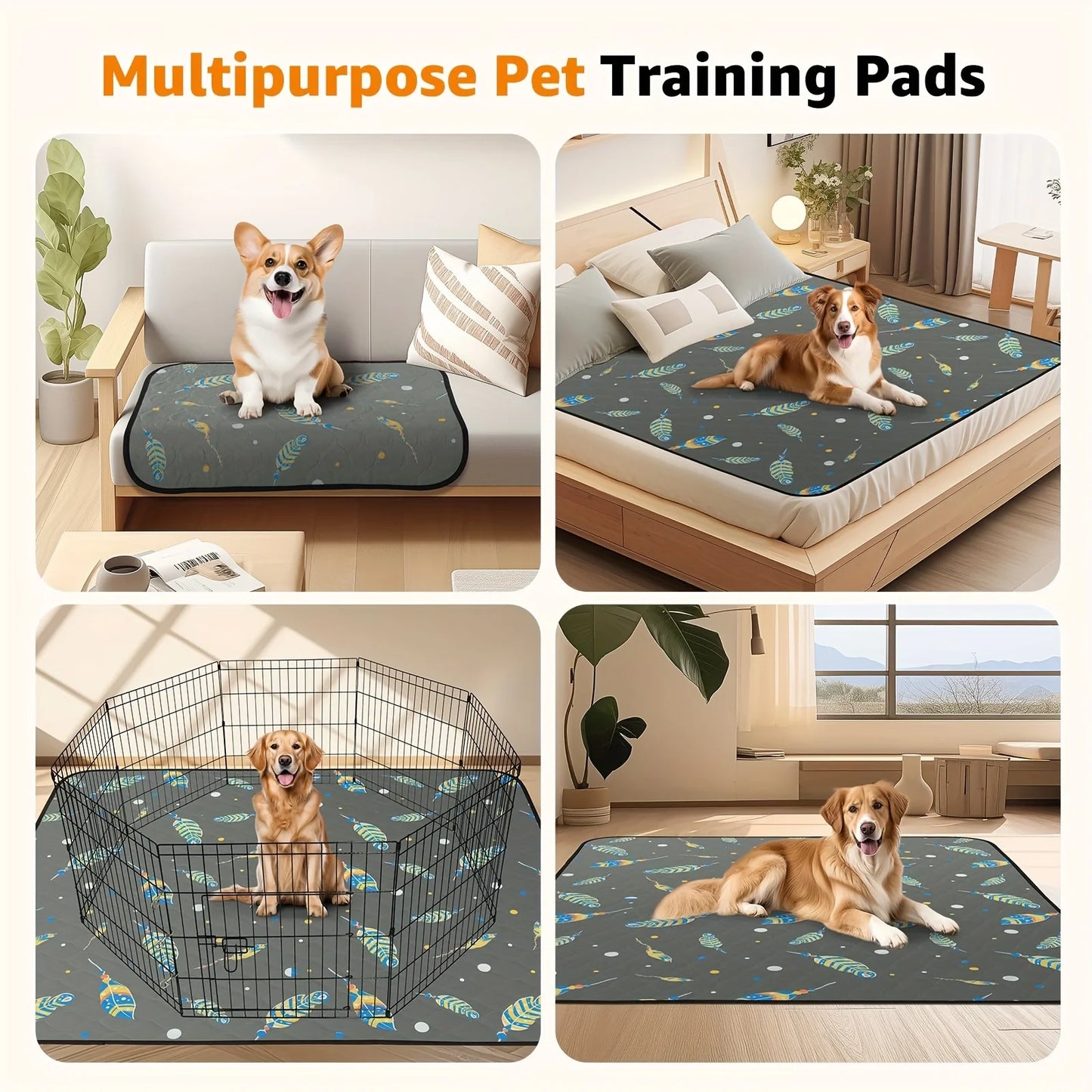 4/2 Pack Washable Dog Pee Pads Ultra Absorbent Leak Proof