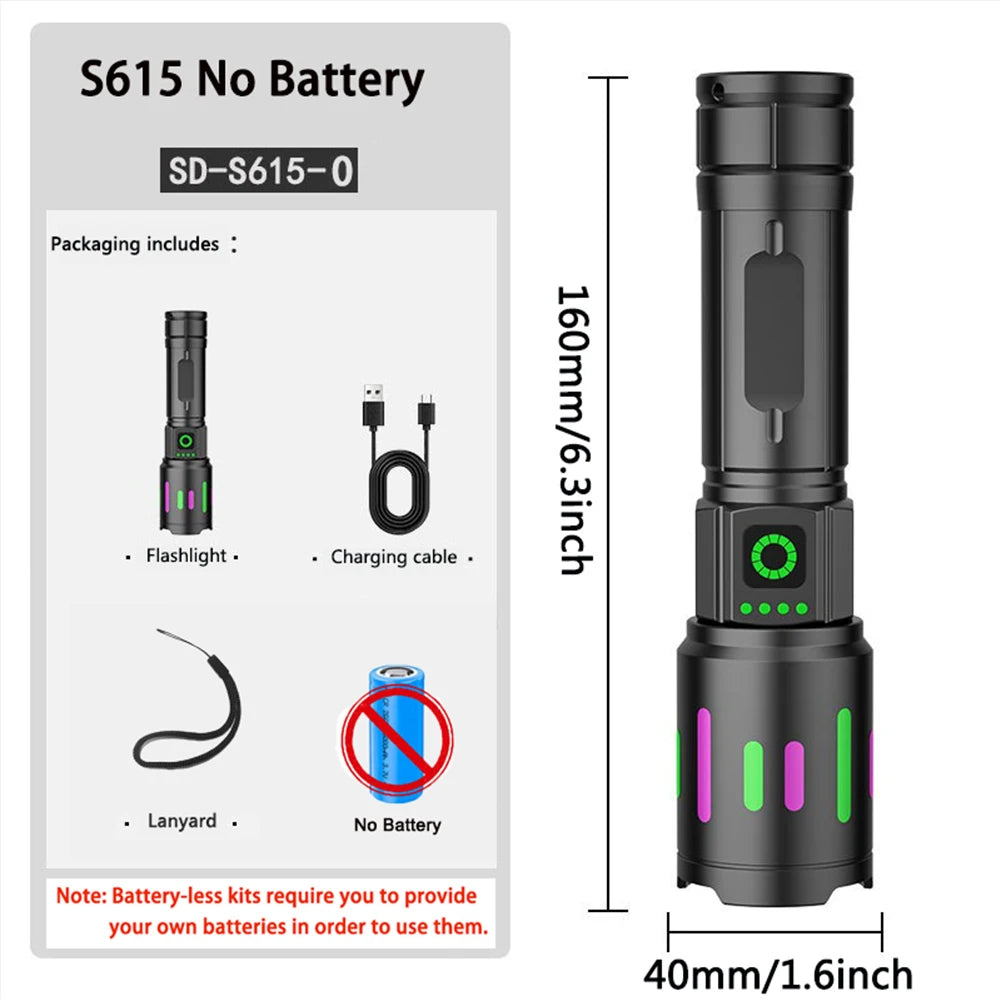 S615 Rechargeable Zoomable LED Flashlight for Outdoor Camping Hiking