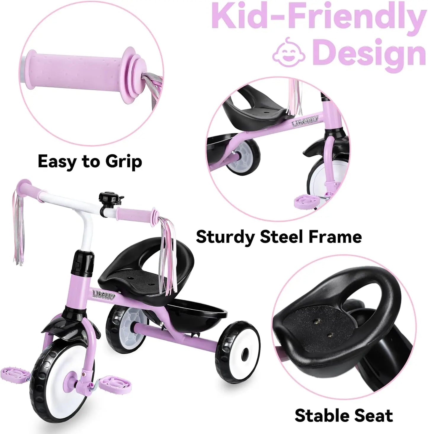 Toddler Tricycle For Ages 2-4 With Bell Basket Removable Pedal