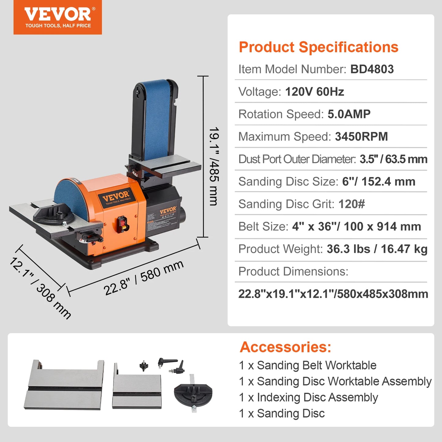 SucceBuy Belt Disc Sander Combo With High Power Induction Motors