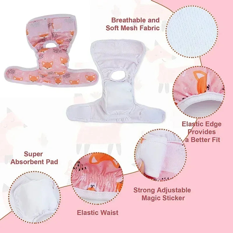 Washable Dog Diapers Cartoon Print Physiological Panties For Female Dogs
