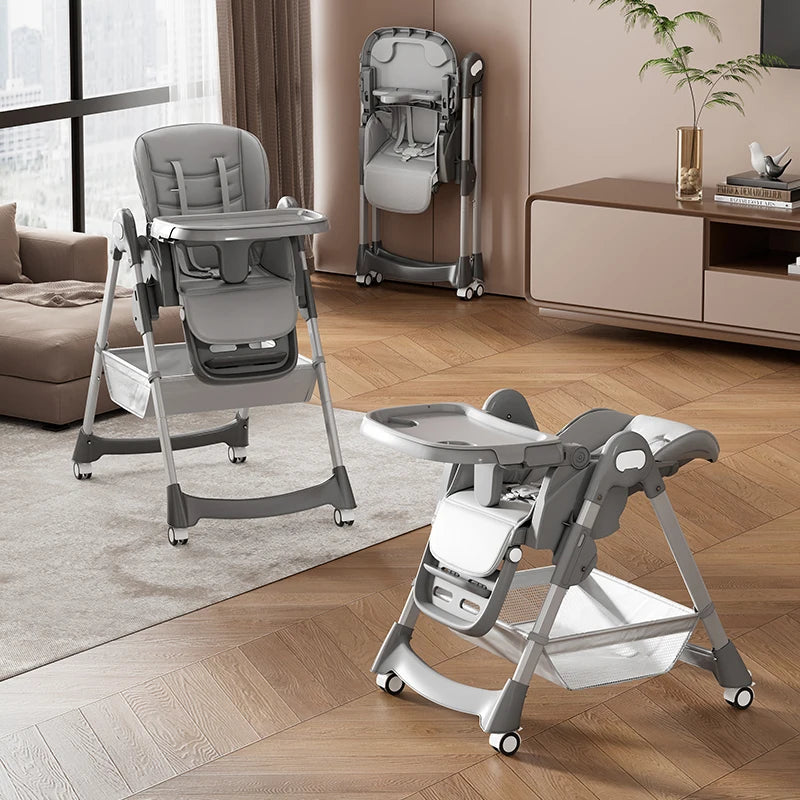 Foldable Baby High Chair With PU Leather And Harness