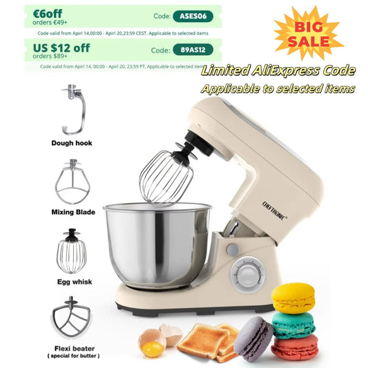 Cheftronic Tilt-Head Stand Mixer 500W 6+ Speeds for Kitchen