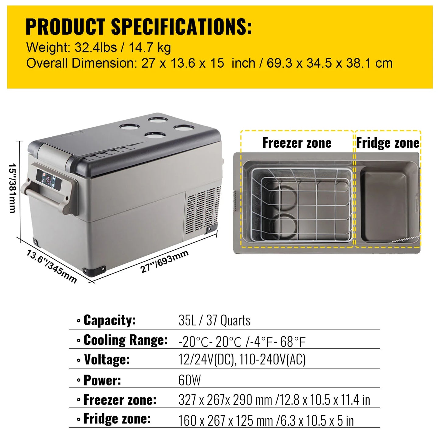 SucceBuy Car Refrigerator Compressor Cooler Freezer 12V 110 to 240V