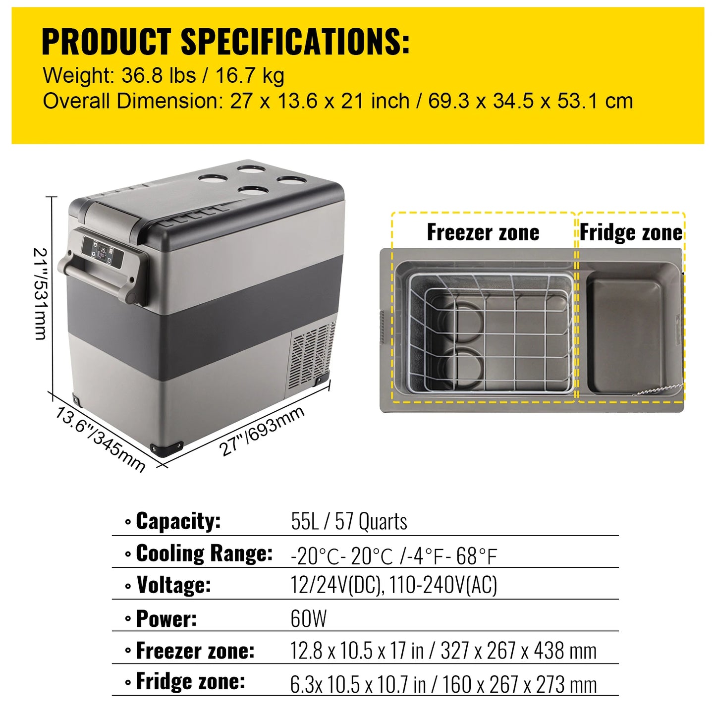 SucceBuy Car Refrigerator Compressor Cooler Freezer 12V 110 to 240V